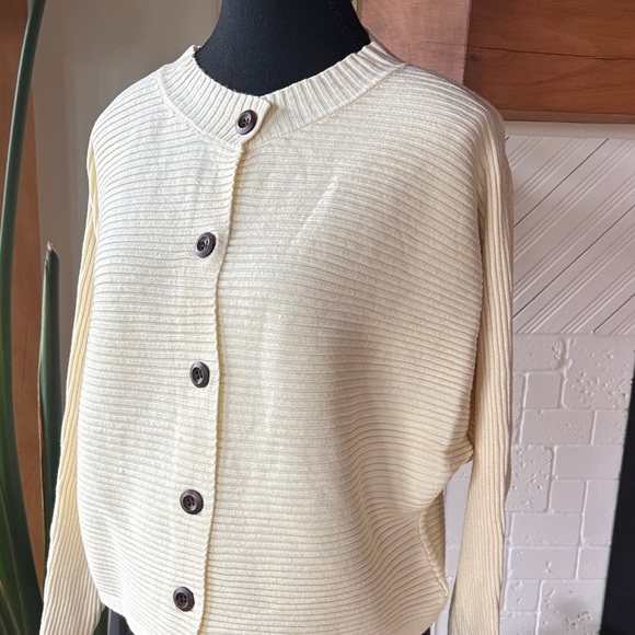 Cream Button-Up Batwing Cardigan - Picture 2 of 7